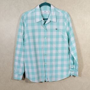 10579 FINAL PRICE Vinyard Vines aqua white check L/S cotton button up shirt 12
